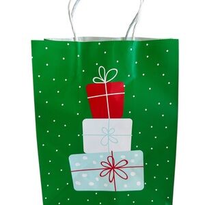 Festive Green Gift Bag with Presents Design